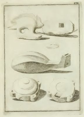 Dessins originaux des sifflets dans l’ouvrage du prince de Biscari de 1781.