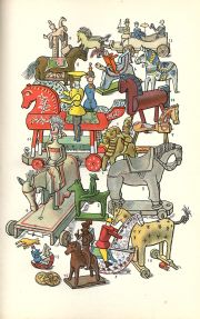 Sifflet de Querfurt au milieu d’autres jouets allemands. Illustration de <i>Spielzeug. Eine bunte Fibel</i>, Hans-Friedrich Geist, Leipzig, 1938. Sifflet de Querfurt au milieu d’autres jouets allemands. Illustration de Spielzeug. Eine bunte Fibel, Hans-Friedrich Geist, Leipzig, 1938.